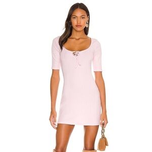 NEW Lovers  + Friends JAZLYN MINI DRESS {$128 Retail} Pink Ribbed Tie Bust XXS